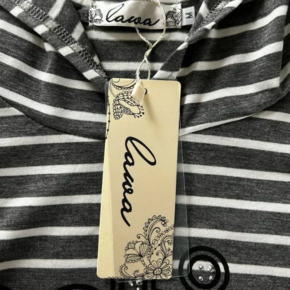 Lawa Women’s Striped Long Sleeve Hooded Super Mini Dress with Pockets NWT - Picture 8 of 13